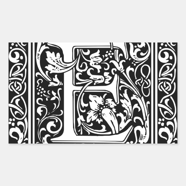 Letter E Medieval Monogram Art Nouveau Rectangular Sticker (Front)