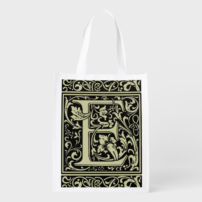 Letter E Medieval Monogram Art Nouveau Reusable Grocery Bag (Back)