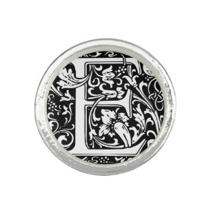 Letter E Medieval Monogram Art Nouveau Ring