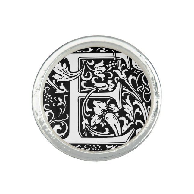 Letter E Medieval Monogram Art Nouveau Ring (Front)