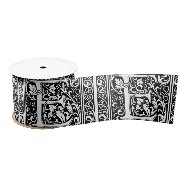 Letter E Medieval Monogram Art Nouveau Satin Ribbon (Spool)