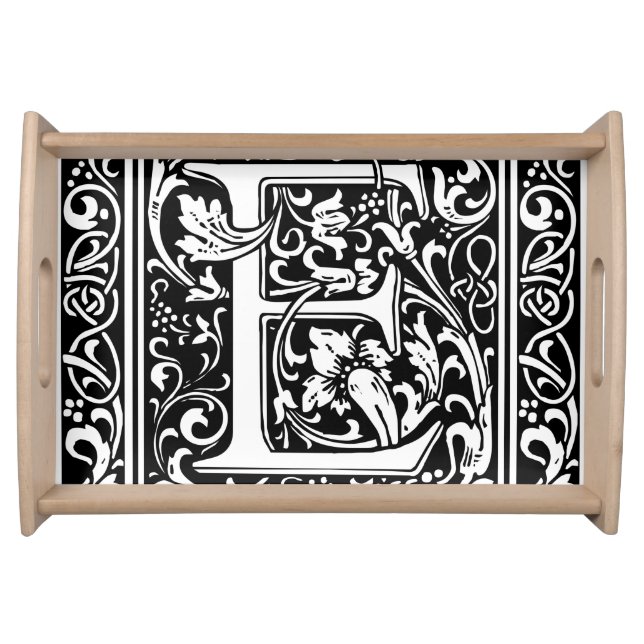 Letter E Medieval Monogram Art Nouveau Serving Tray (Front)