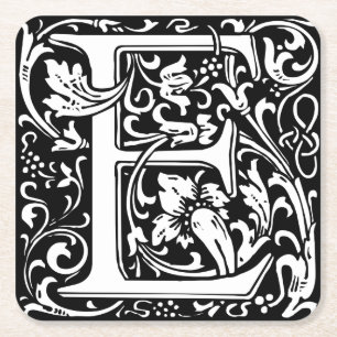 Letter E Medieval Monogram Art Nouveau Square Paper Coaster