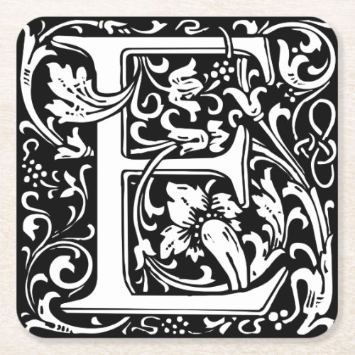 Letter E Medieval Monogram Art Nouveau Square Paper Coaster