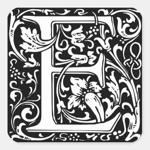 Letter E Medieval Monogram Art Nouveau Square Sticker