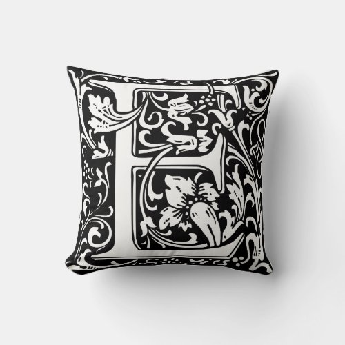 Letter E Medieval Monogram Art Nouveau Throw Pillow