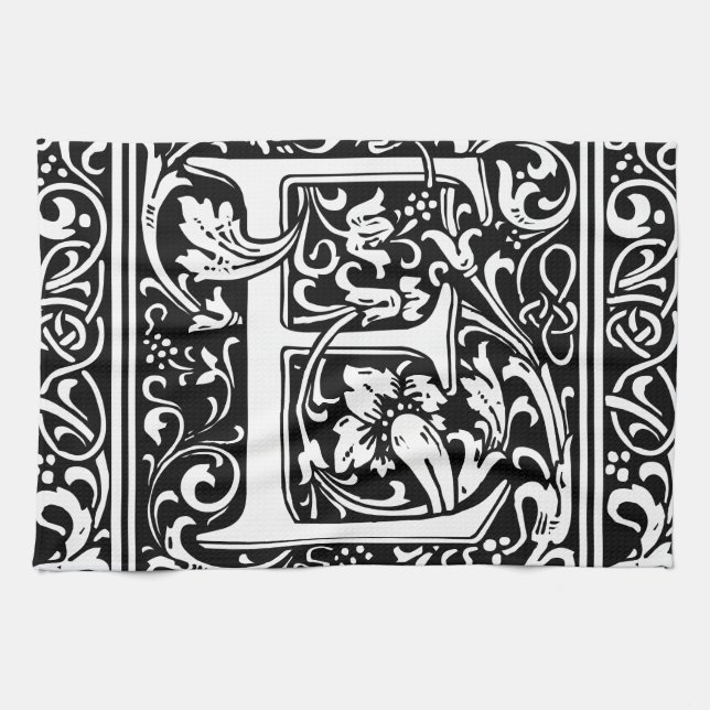 Letter E Medieval Monogram Art Nouveau Towel (Horizontal)