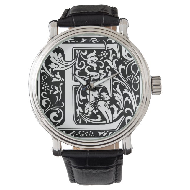 Letter E Medieval Monogram Art Nouveau Watch (Front)