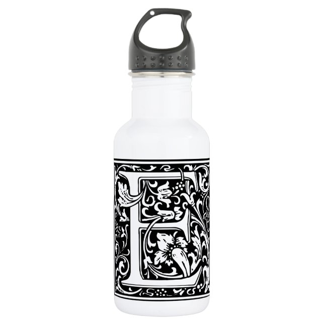Letter E Medieval Monogram Art Nouveau Water Bottle (Front)