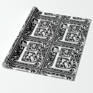 Letter E Medieval Monogram Art Nouveau Wrapping Paper