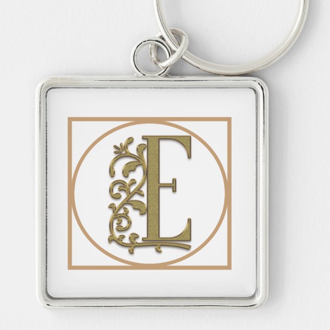 LETTER E MONOGRAM Beautiful Wedding New Home Gift Keychain (Front)