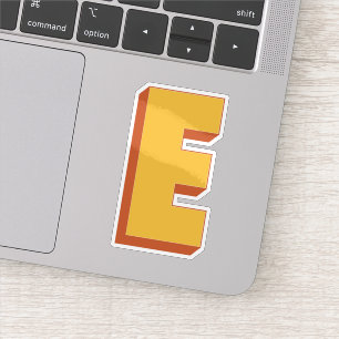 Letter E Monogram, Bold 3D Type Font Initial Sticker