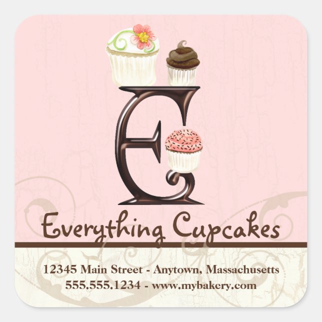 Letter E Monogram Cupcake Logo Business Stickers (Front)