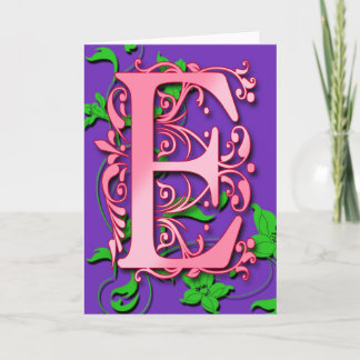 Letter E Monogram Initial on Pink Purple Cards