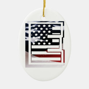 Letter E Monogram Initial USA Ceramic Ornament