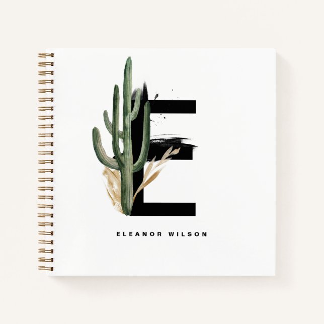  Letter E Monogram | Tropical Cactus Personalized Notebook (Front)