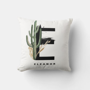 Letter E Monogram   Tropical Cactus Personalized Throw Pillow