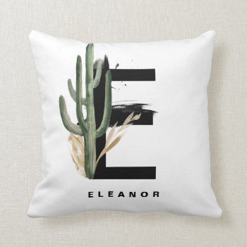 Letter E Monogram | Tropical Cactus Personalized Throw Pillow by KeikoPrints at Zazzle