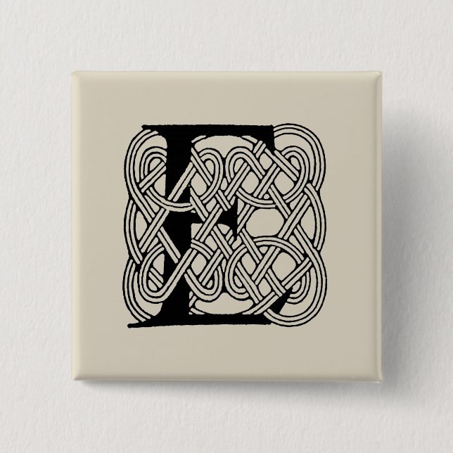 Letter E Monogram Vintage Celtic Knot Print Button (Front)