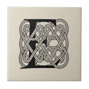 Letter E Monogram Vintage Celtic Knot Print Ceramic Tile