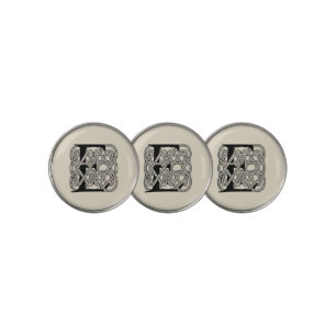Letter E Monogram Vintage Celtic Knot Print Golf Ball Marker