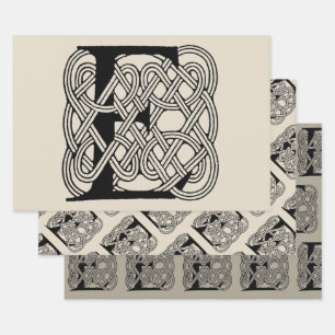 Letter E Monogram Vintage Celtic Knot Print Wrapping Paper Sheets