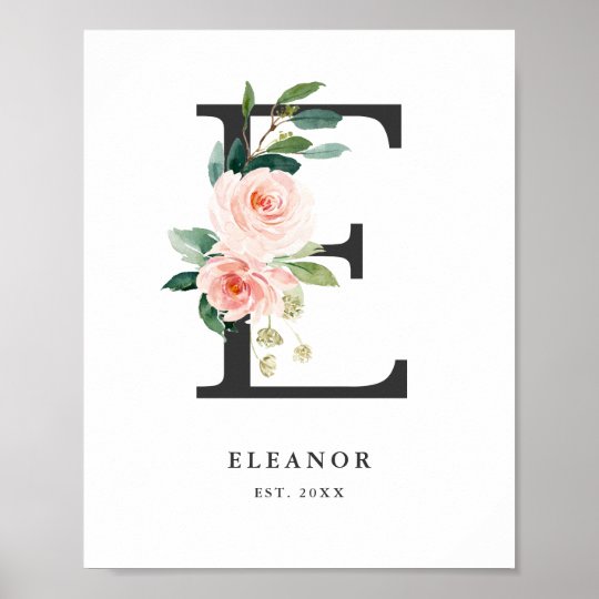 Letter E Monogram Watercolor Peach Fls Nursery Poster Zazzle Letter E Monogram Watercolor Peach Fls Nursery Poster