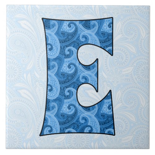 Letter E _ Monogrammed Blue Paisley 6 inch Tile