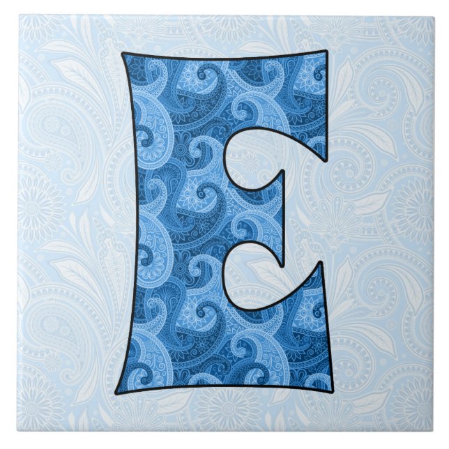 Letter E - Monogrammed Blue Paisley 6 inch Tile (Front)