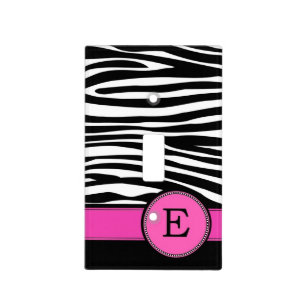 Letter E pink Monogram Zebra stripe Light Switch Cover