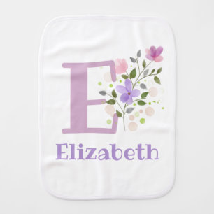 Letter E plus First Name with a Floral Design Baby Burp Cloth