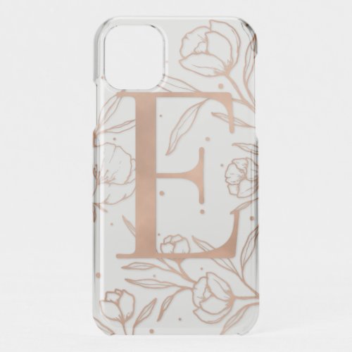 Letter E Rose Gold Monogram Botanical Illustration iPhone 11 Case