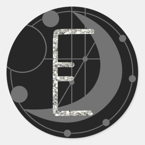 Letter E Rune Runic Monogram Geometric Moon Black Classic Round Sticker