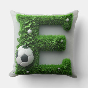⚽ Letter E Soccer Grass Topiary Sports Decor 🌿 Throw Pillow