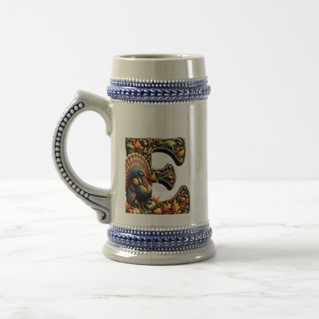 Letter E Thanksgiving style gift  Beer Stein (Left)