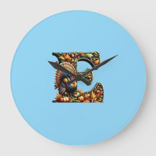 Letter E Thanksgiving style gift Large Clock