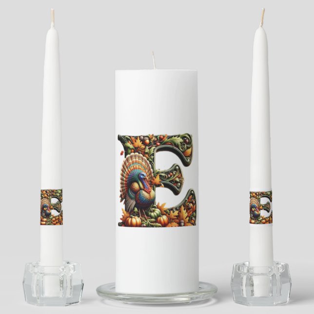 Letter E Thanksgiving style gift  Unity Candle Set (Front)
