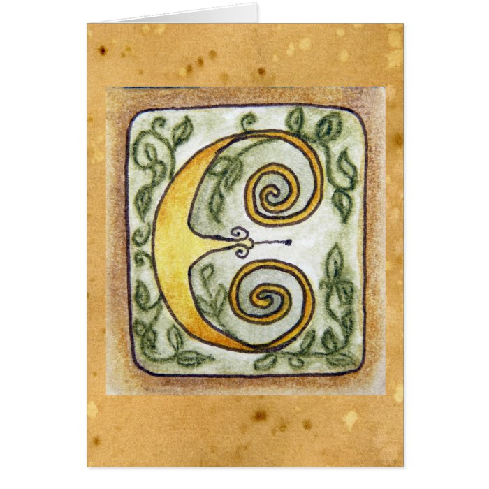 "Letter E" with Antique Parchment background Greeting Card