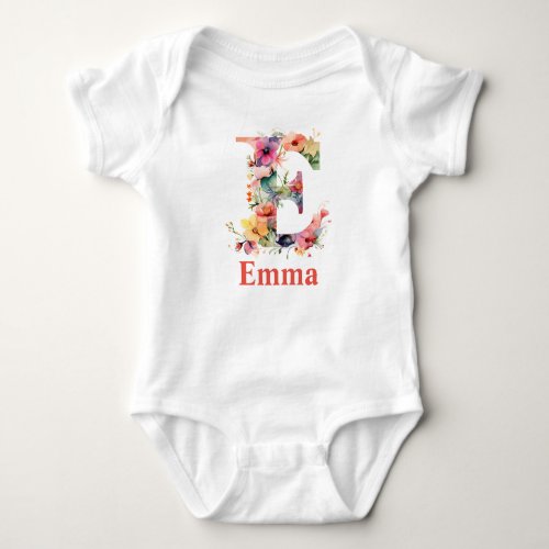 letter E with flowers bouquet_Personalizable Baby Bodysuit
