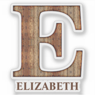 Letter E wood texture with custom name Sticker