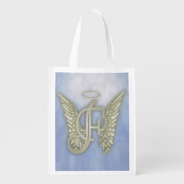 Letter F Angel Monogram Grocery Bag (Front)