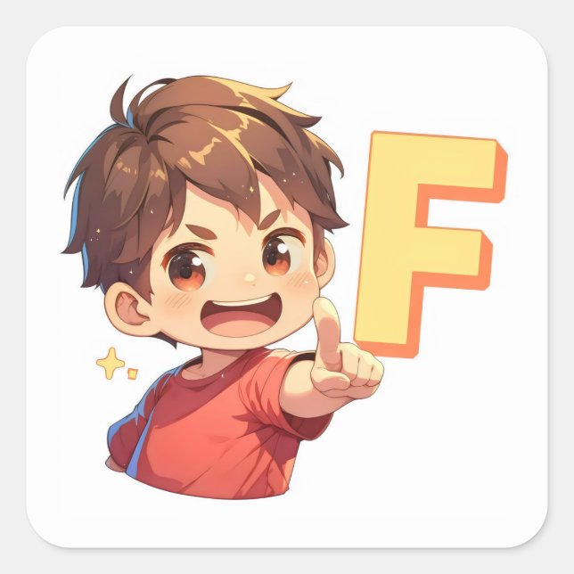 Letter F Anime Boy  Square Sticker (Front)