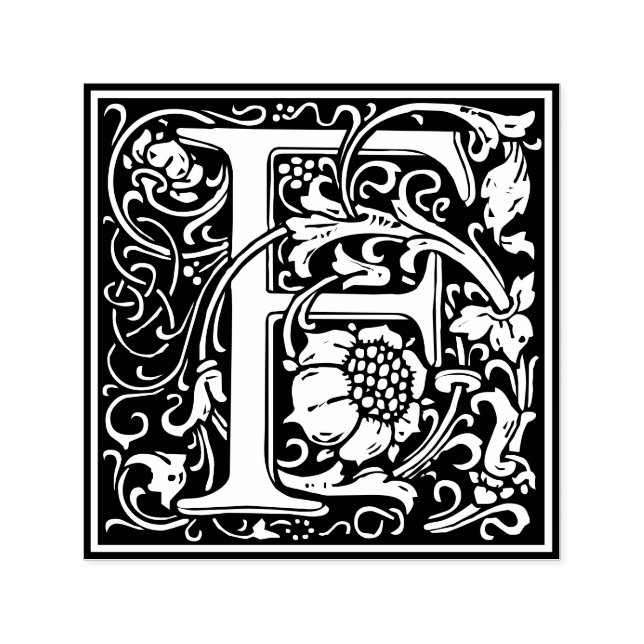Letter F art nouveau black and white Tile Self-inking Stamp (Design)