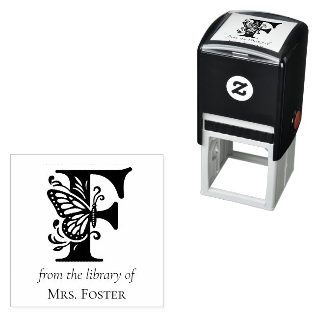 Letter F Butterfly Monogram From the Library Of Self-inking Stamp (In Situ)