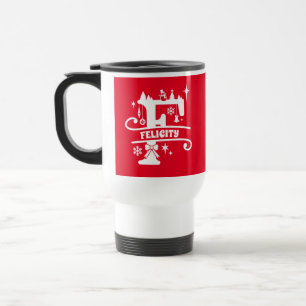 Letter F Christmas Monogram Initial Name Red    Travel Mug