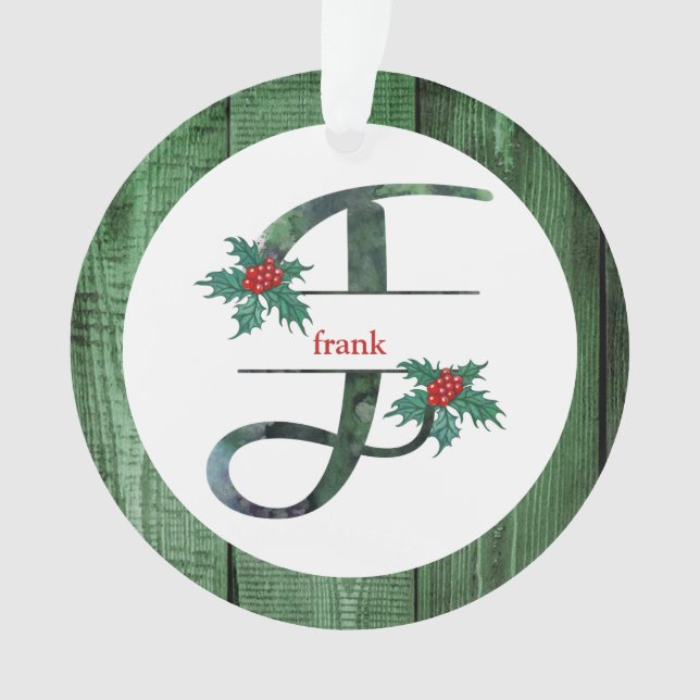 *~* Letter F   Christmas PHOTO Rustic Wood AP44 Ornament (Front)