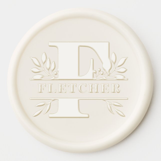 Letter F Classic Foliage Family Name Monogram Wax Seal Sticker (Front)