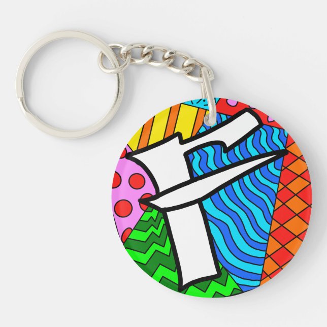 Letter F Colorful Doodles Keychain (Front)