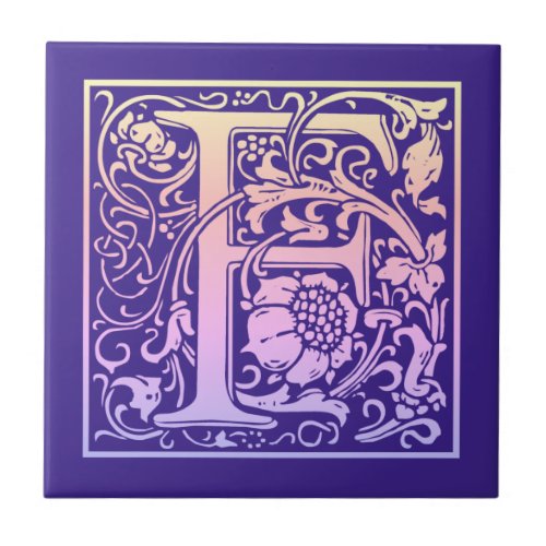 Letter F Colorful Vintage First Letter Gradient Ceramic Tile