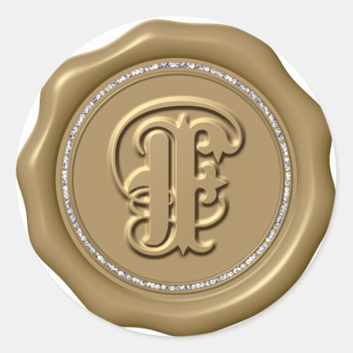  Letter F Diamond Circle GOLD Wax Seal Stickers